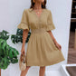 👗LAST DAY SALE 60% OFF⚡50K+ SOLD💕🪞Chic V-Neck Dress with Lace Cutout Details✨Soft Hollow Lace Splicing Midi Dress For Date Wedding Guest Party💐