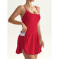 🏆LAST DAY 45% OFF🎾Women's Spaghetti Strap Sport Dress✨Built-In Liner Shorts Tennis Yoga Flowy Mini Skort Dress