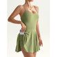 🏆LAST DAY 45% OFF🎾Women's Spaghetti Strap Sport Dress✨Built-In Liner Shorts Tennis Yoga Flowy Mini Skort Dress