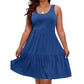 📢📢Summer Hot Sale 50% OFF‼️⏰Women Sleeveless Tiered Midi Dress👗 Flowy Summer Dress For Daily & Holiday🏖️Loose Flowing Silhouette, Fit UK12~22 Plus Size⏳Limited Stock