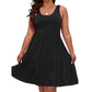 📢📢Summer Hot Sale 50% OFF‼️⏰Women Sleeveless Tiered Midi Dress👗 Flowy Summer Dress For Daily & Holiday🏖️Loose Flowing Silhouette, Fit UK12~22 Plus Size⏳Limited Stock