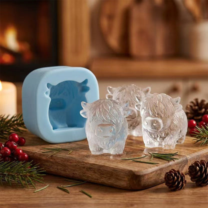 🏆LAST DAY SALE – ONLY ￡7.99!!🔥🐄Highland Cow Silicone Ice Cube Mold Tray🧊Flexible Easy Release Cute Cattle Shape Ice Tray For Drinks Baking