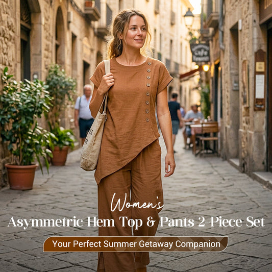🌈2026 Summer Hot Sale 50% OFF!🪡Women's Asymmetric Hem Top & Pants 2-Piece Set✨Irregular Cut Loose Matching Outfit Soft Fabric Casual Daily Holiday Suit