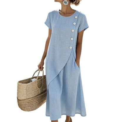 💗LAST DAY SALE 60% OFF⚡50K+ SOLD💕👗Women’s Summer Round Neck Elegant Solid Color Dress✨ Elegant & Comfortable☀️