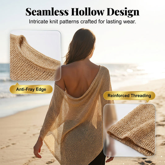 🔥SUMMER HOT SALE £10.99!!💥50K+ SOLD!🧶Women's Hollow Out Knit Shawl Poncho✨Lightweight Breathable Loose Knit Cover Up For Daily Beach Holiday🏖️