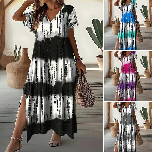 🌺2026 Summer Hot Sale：Only￡14.99‼️👗Women’s Casual V-Neck Gradient Dress💐Soft Flowy Ombre Sundress For Beach Holiday Daily Commute UK🇬🇧🌈