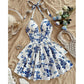 🌴SUMMER HOT SALE £14.99!!💥50K+ SOLD!👗Women‘s Halter Tie-Neck Printed Mini Dress✨Backless Self-Tie Sleeveless Floral Sundress For Holiday Date Party