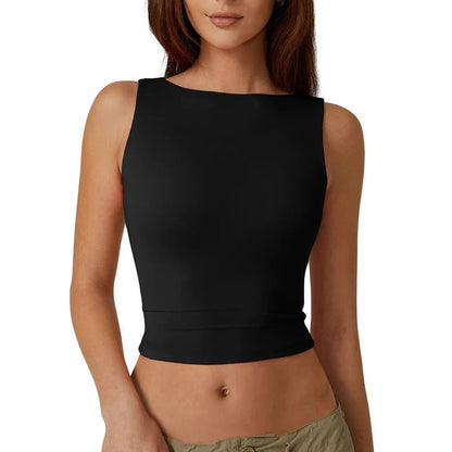 💗LAST DAY SPECIAL PRICE ￡11.99⚡50K+ SOLD💕👙High Neck Slim Fit Crop Tank Shirt Y2k Tops🖤Stretchy Sleeveless Cropped Camisole For Club Daily Street Outfit UK🇬🇧✨