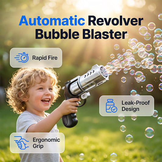 🔫 LAST DAY SPECIAL PRICE ￡9.99⚡50K+ SOLD💕Outdoor Electric Revolver Bubble Toy for Kids✨Auto Continuous Bubble Blaster with LED Light & Music Drop-Resistant Backyard Party Toy UK🇬🇧🫧