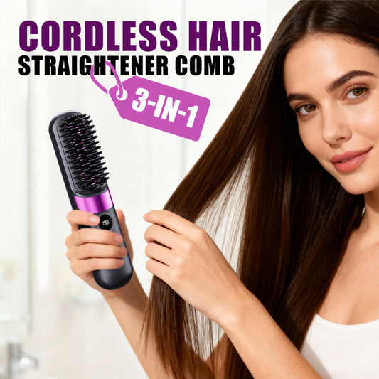 🔥💇LAST DAY SALE – ONLY ￡13.99‼️✨Beauty Hair Tool Hot Sale｜3-in-1 Portable Cordless Hair Straightener Comb✨Rechargeable Wireless Straightening Brush Anti-Scald Travel Hairstyling Device UK🇬🇧