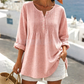 🔥👚2026 Summer Hot Sale– Only ￡12.99!!⚡️Women's Long Sleeve Pleated Henley Neck Blouse✨Soft Breathable Elegant Casual Pleated Top Daily Commute Outfit UK🇬🇧💐