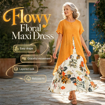 ⏰💐LAST DAY SALE 60% OFF⚡50K+ SOLD💕👗Women's Layered Look Floral Print Casual Dress👍✨
