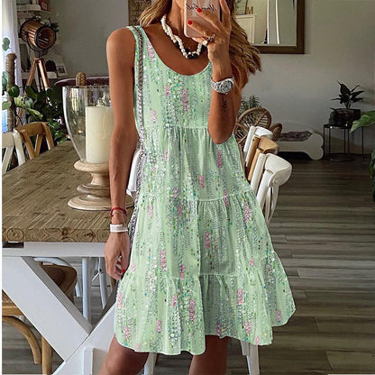 ⏳🌷LAST DAY SALE 60% OFF⚡50K+ SOLD💕👗Women's Sleeveless O‑Neck Tiered Midi Dress ✨Flowy Ruffle Layered A‑Line Sundress Casual Holiday Party Daily Wear