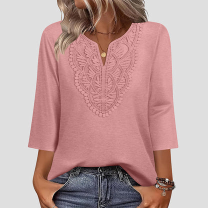 👚💗LAST DAY SALE 60% OFF⚡50K+ SOLD💕Top Pick - Lace-Trim V-Neck Blouse – Breathable Fabric & Flattering Drape for Work or Weekend 🌿