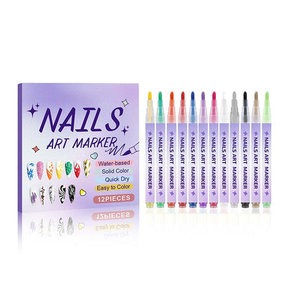 🎨🔥Only £11.88 Last Day Promotion!🎁50K+ SOLD!✨Dual-Tip Nail Art Marker Pen Set Quick‑dry, no UV lamp. Fine & brush tips. 12/24 vibrant colors. Easy DIY at home. No smudges, just art! 💅