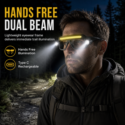 ⏳🖤Black Friday Sale: ONLY ￡8.99!!👓Dual Beam Rechargeable Glasses Light – Hands Free Clip-On LED Eyewear Lamp, Type-C Charging Head Light for Hiking, Repairing & Night Reading
