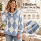 💖Black Friday Mega Deal – 50% off!💖Women's Casual Argyle Hooded Sweater