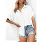 ⏳2026 Summer Hot Sale 60% OFF: Only £13.99!!💥👚Women's Casual V Neck Button Down Shirts Solid Short Sleeve Blouses💐Soft Breathable Basic Shirt For Office Holiday Daily Outfit🇬🇧